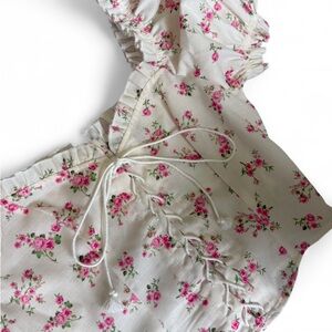 SHEIN Cream Floral Ruffle Blouse